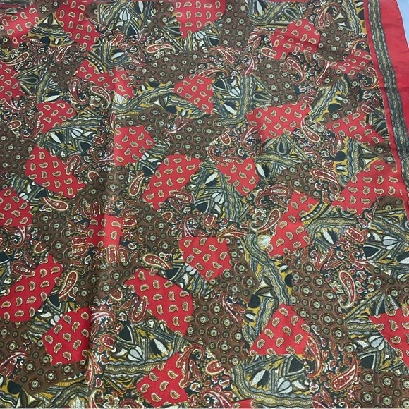 Art of the Scarf Made in Italy 80”x80” Orange Brown Pattern Design Scarf; Pretty - Picture 4 of 11